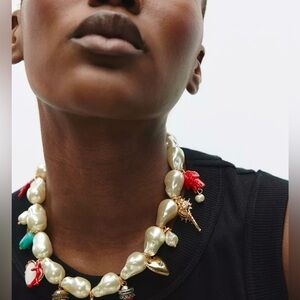 Zara Nautical Pearl Beach Ocean‎ Charm Necklace Choker